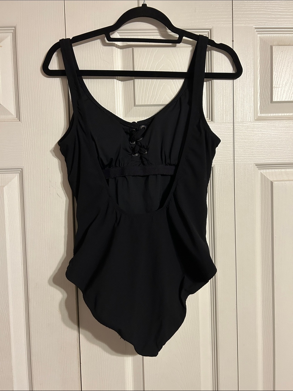 J. CREW Black One-Piece Bathing Suit Lace Up Tie Front Bow Swim Textured Size 10 - Picture 4 of 9